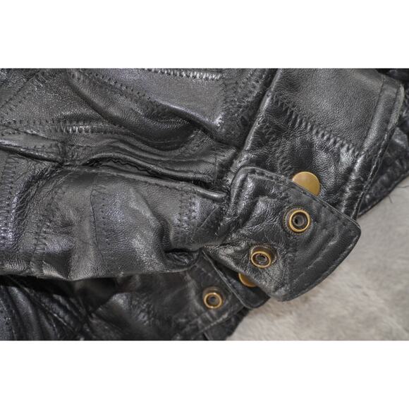 Vintage MAXAM Lambskin Leather Biker Jacket Harley Patch Mosaic Panel Black M - Picture 8 of 8